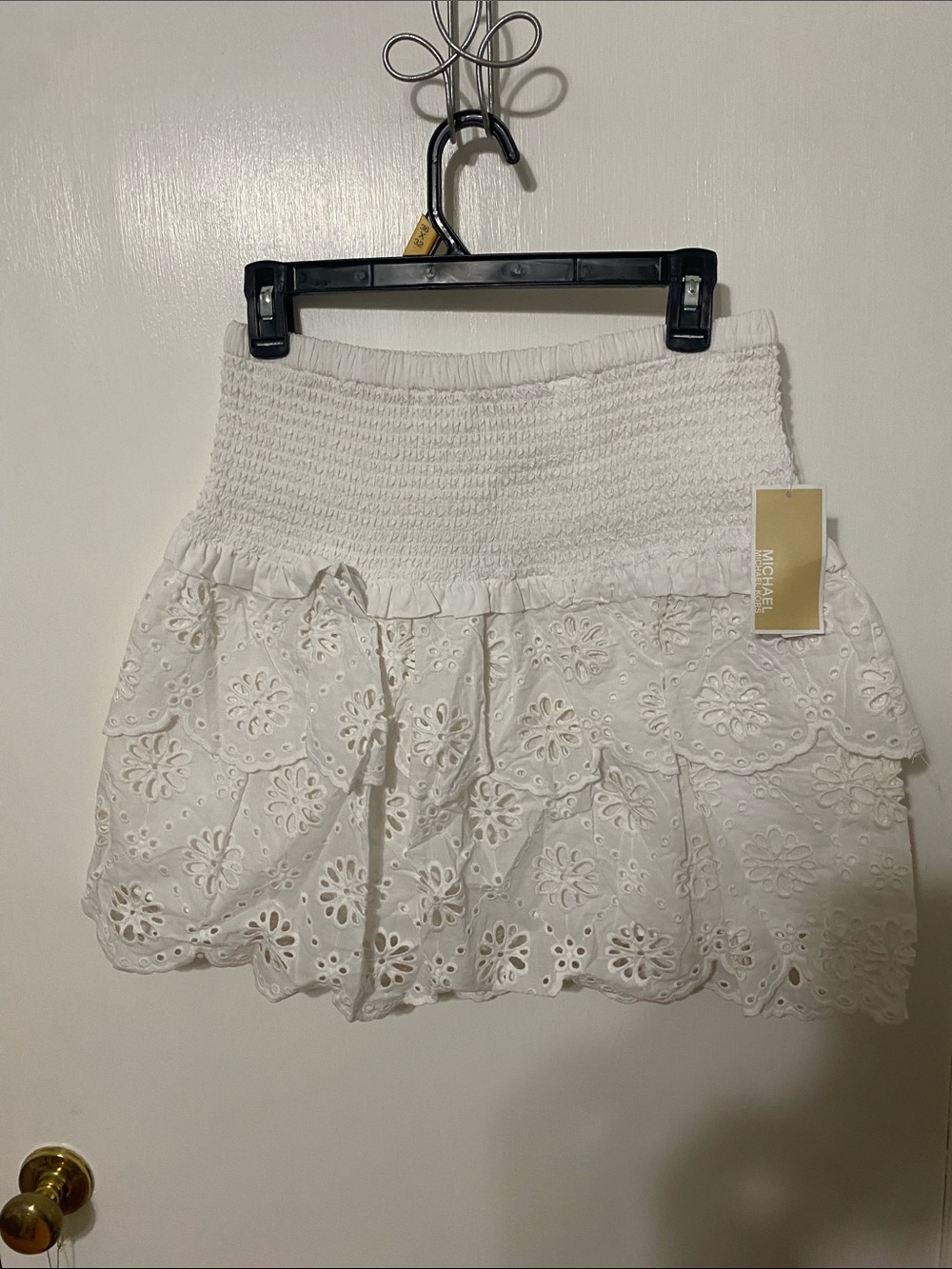 MICHAEL Michael Kors White Eyelet Smocked Tiered Mini Skirt